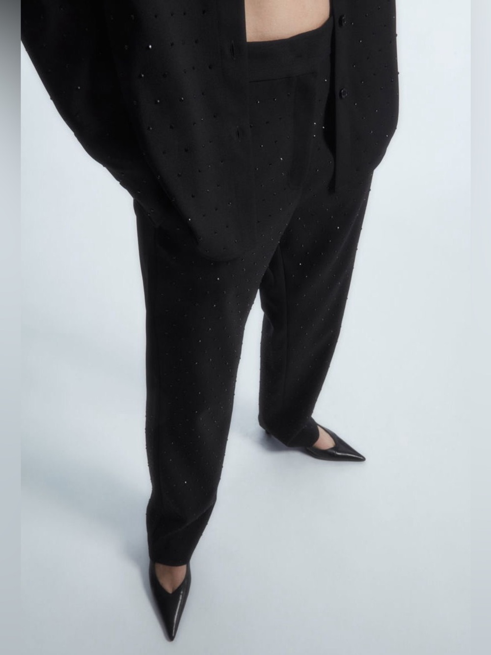COS $250 Diamanté Embellished Wool Blend Trousers Black US 6 NWOT Luxury Y2K